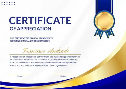 Blue and Gold Modern Certificate of Appreciation certificate template