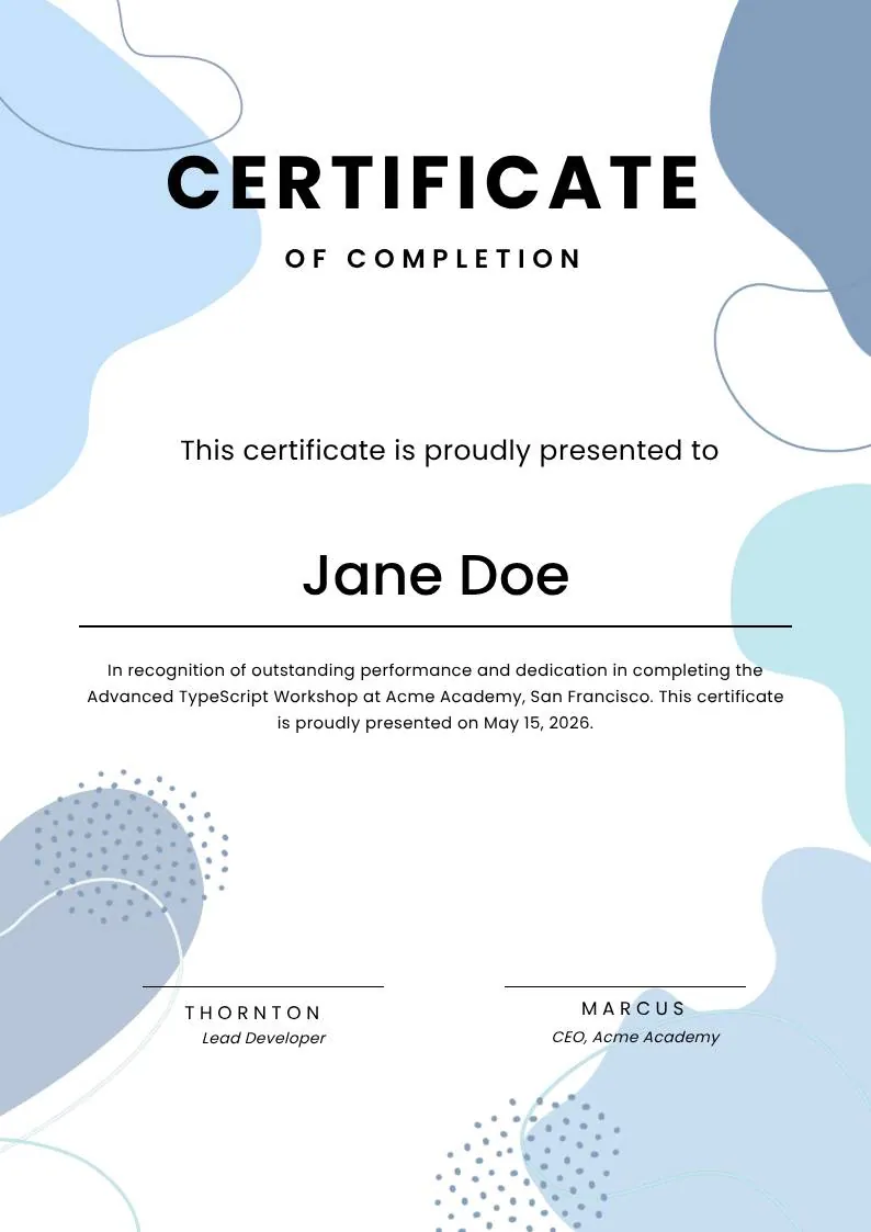 Blue Modern Certificate of Completion — portrait preview