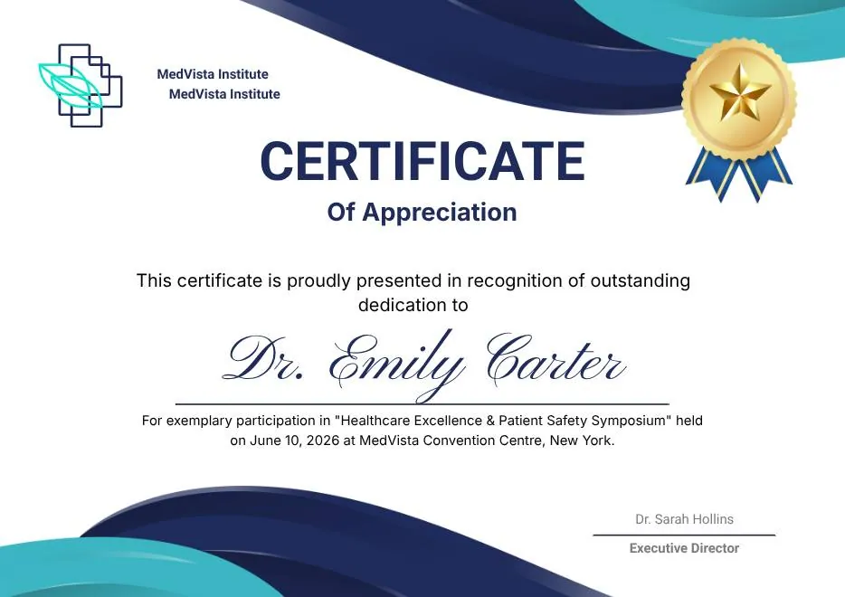Blue Navy and Tosca Elegant Modern Medical Appreciation Certificate