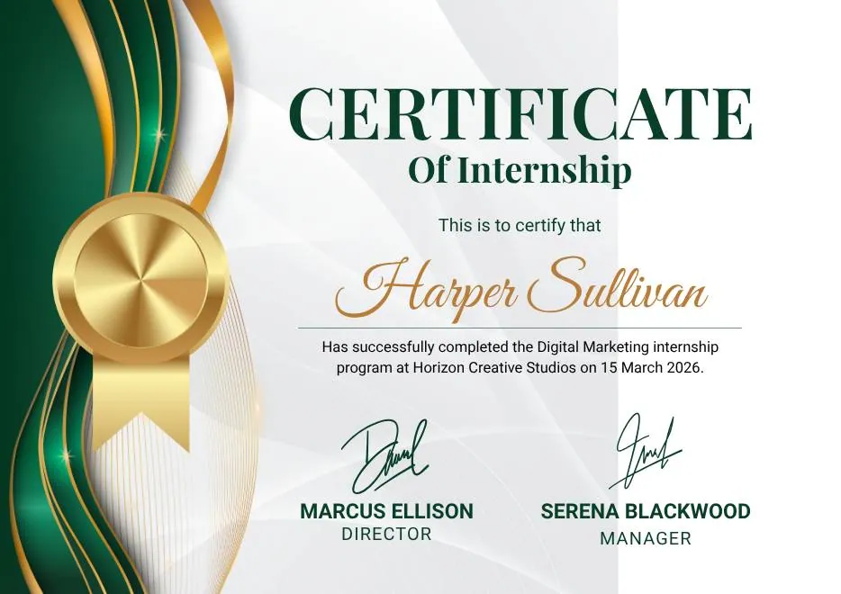 Green and Gold Elegant Internship Certificate