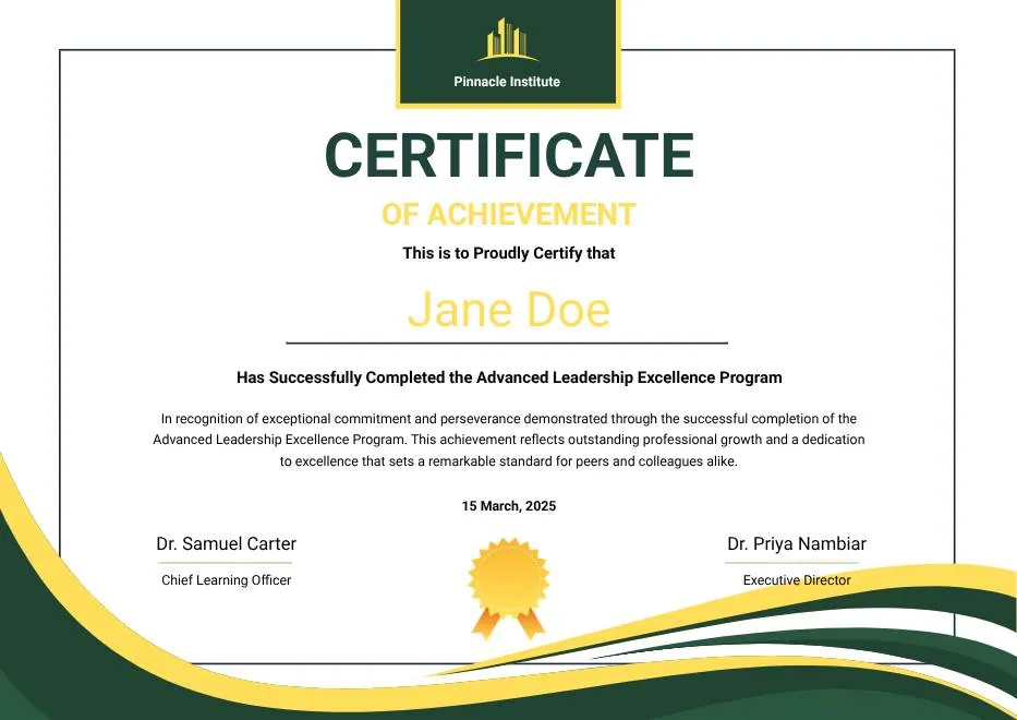 Green and Gold Modern Leadership Achievement Certificate thumbnail