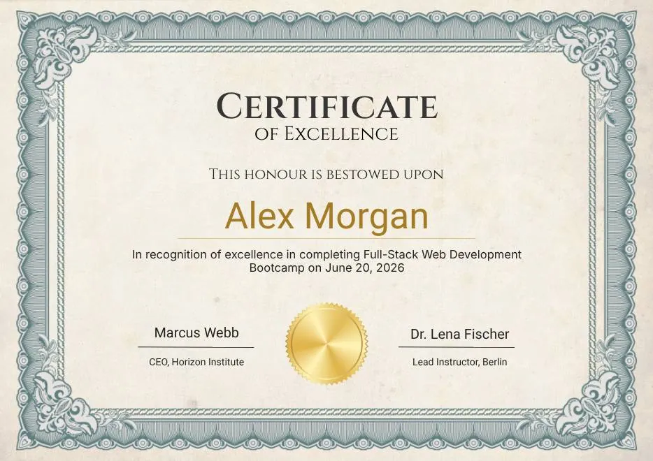 Ivory Victorian Vintage Certificate of Excellence