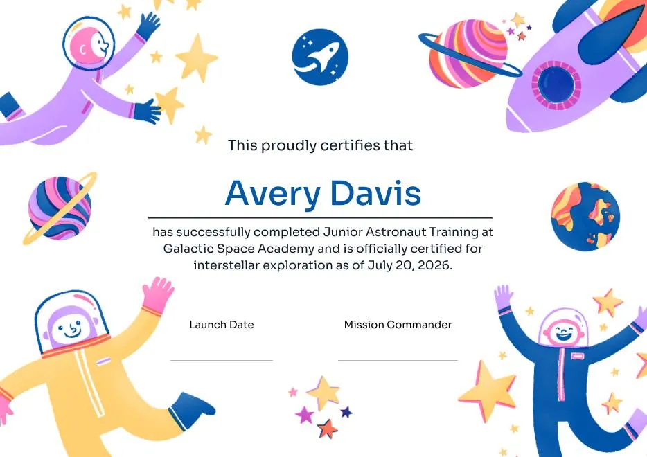 Junior Astronaut Training Certificate in Colorful Playful Style thumbnail