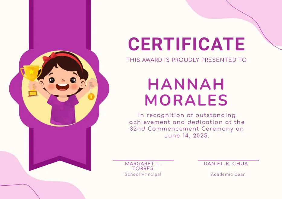 Purple Playfun Kids Award Certificate