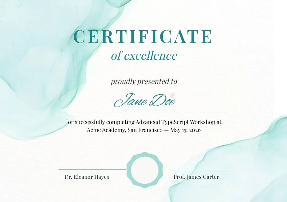 Teal Watercolor Elegant Certificate of Excellence thumbnail